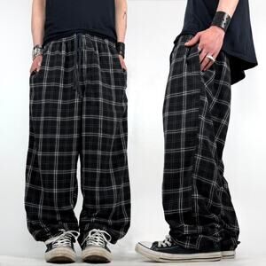 Vintage y2k baggy black plaid wide leg faded archive skater sweatpants